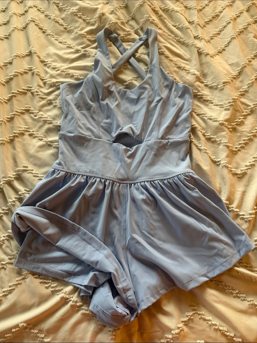 Arizona Jean Company Light Blue Cross-Back Romper with Skirted Shorts